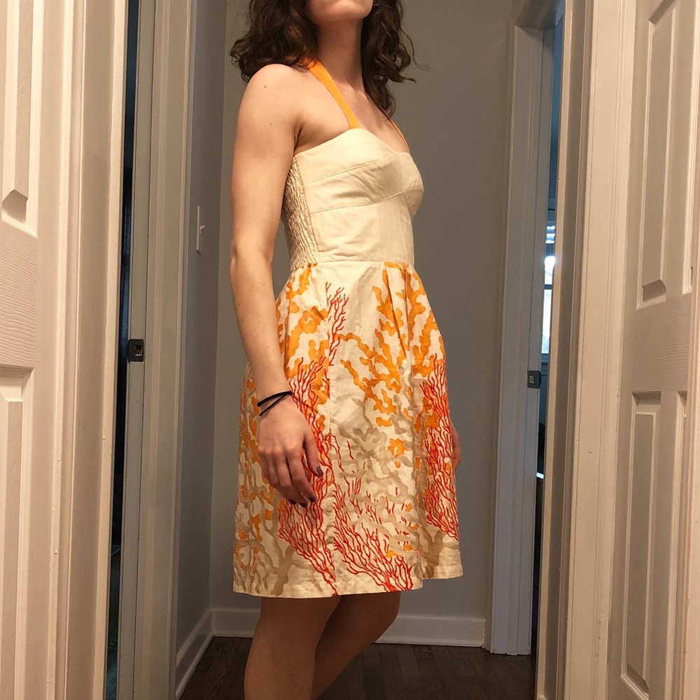 Tori Richard Coral Print Cream Sweetheart Dress